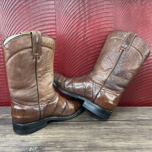 EL BUITRE VIERI Boots Hornback Crocodile Western Cowboy brown WMS Mex 26.5 US 10 - Picture 5 of 9